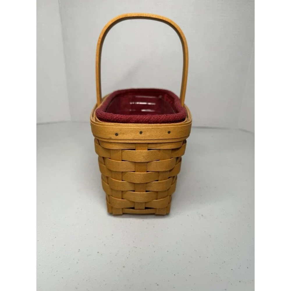 Longaberger Small Handled Woven Basket Plastic Cloth Liners Signed Dated 1999